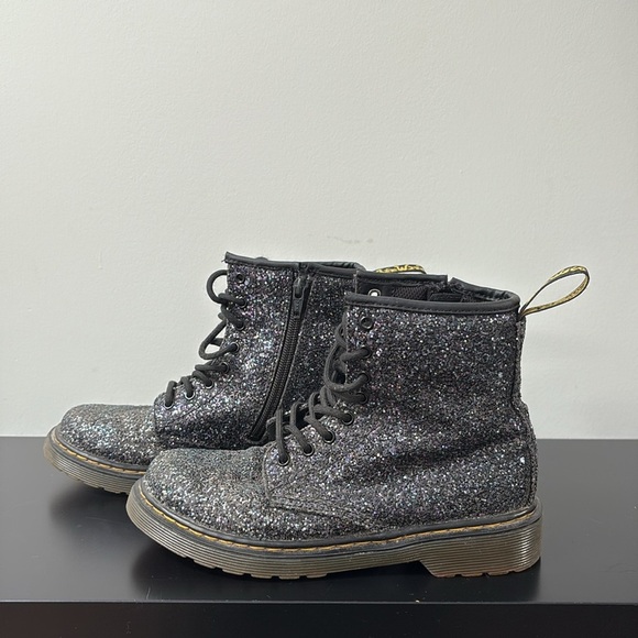 Dr. Martens Kids Lace up Zipper Boots Chunky Glitter 1460 Black Purple Pink US3 - Picture 2 of 9